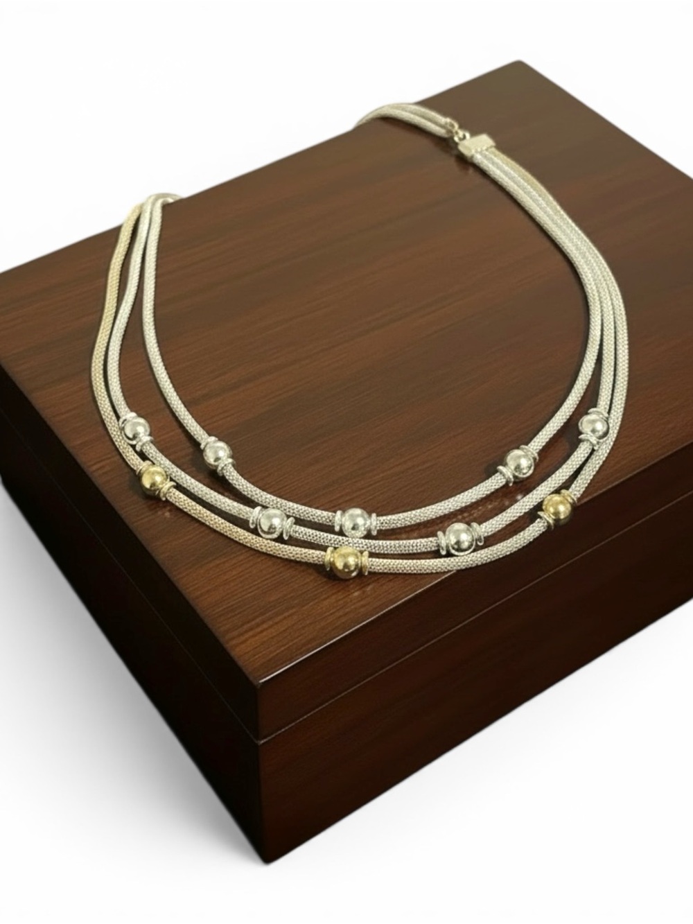Ralph Lauren LRL Silver/Gold Tone Mesh Tube Necklace 19 inch New